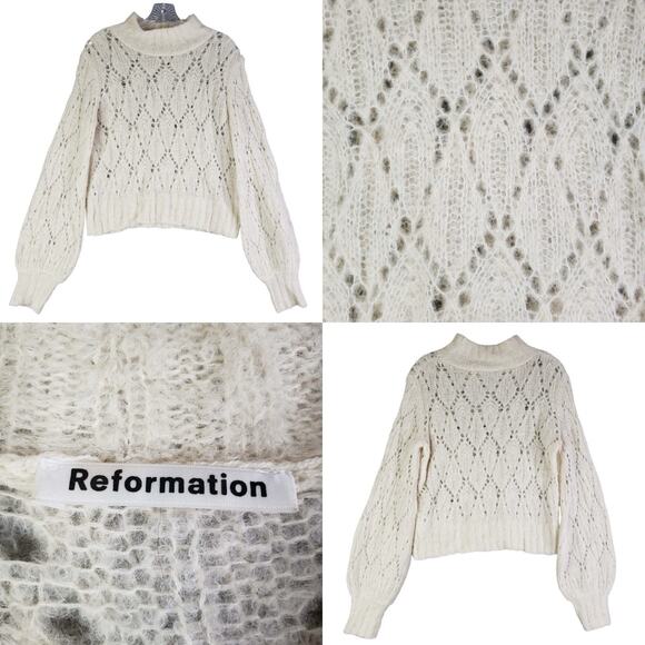 Reformation Sweater Alpaca Wool Jessica Pointelle Lacy Knit Ivory Size Small - Picture 2 of 11